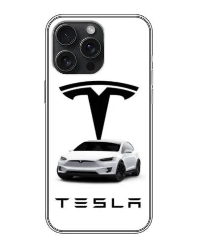 Чехол для iPhone 15 Pro Max с картинкой «Tesla White Style»