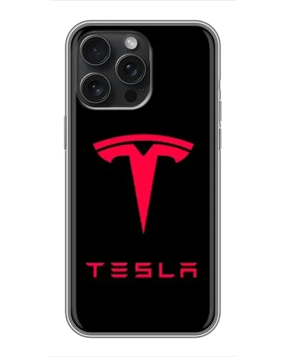 Чехол для iPhone 15 Pro Max с картинкой «Tesla Red Logo»