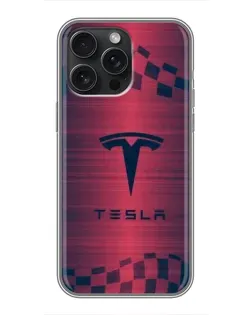 Чехол для iPhone 15 Pro Max с картинкой «Тесла красный карбон» Чехол для iPhone 15 Pro Max с картинкой «Тесла красный карбон»