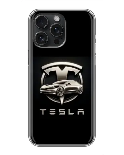 Чехол для iPhone 15 Pro Max с картинкой «Tesla — серебристое авто»