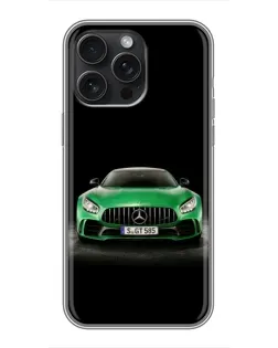 Чехол для iPhone 15 Pro Max с картинкой «Mercedes — неоновый лого»