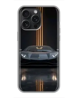 Чехол для iPhone 15 Pro Max с картинкой «Lamborghini золотые линии»
