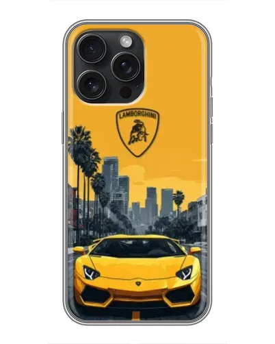 Чехол для iPhone 15 Pro Max с картинкой «Желтый Lamborghini город»