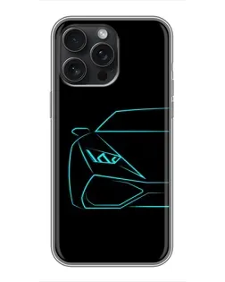 Чехол для iPhone 15 Pro Max с картинкой «Голубой силуэт Lamborghini» Чехол для iPhone 15 Pro Max с картинкой «Голубой силуэт Lamborghini»