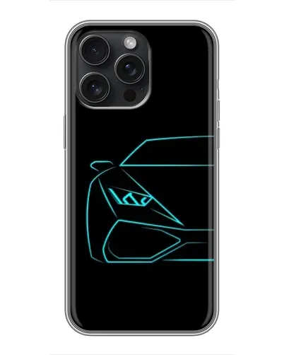 Чехол для iPhone 15 Pro Max с картинкой «Голубой силуэт Lamborghini»