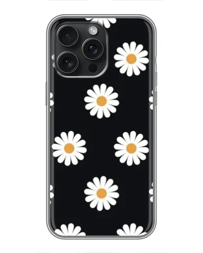 Чехол для iPhone 15 Pro Max с картинкой «Ромашки на черном» Чехол для iPhone 15 Pro Max с картинкой «Ромашки на черном»