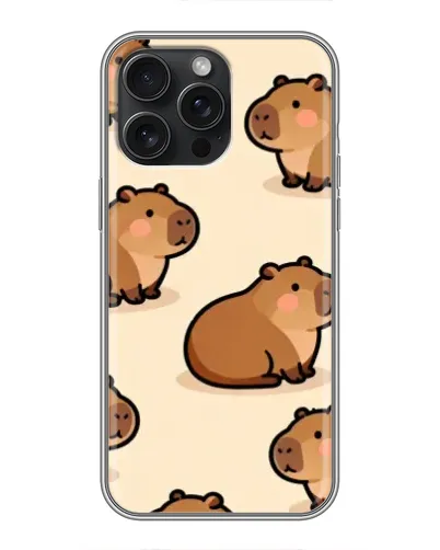 Чехол для iPhone 15 Pro Max с картинкой «Паттерн милых капибар»