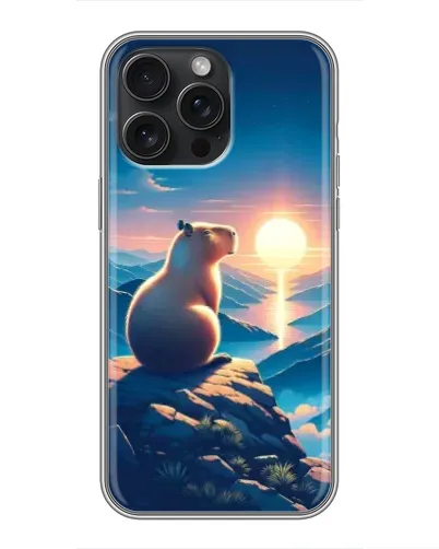 Чехол для iPhone 15 Pro Max с картинкой «Закат солнца с капибарой»