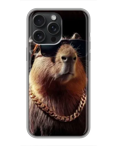Чехол для iPhone 15 Pro Max с картинкой «Капибара золотая цепь»