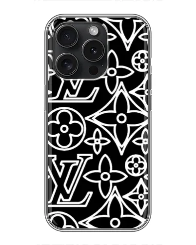 Чехол для iPhone 15 Pro с картинкой «Черно-белый узор LV»