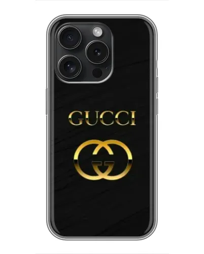 Чохол для iPhone 15 Pro з картинкою «Золотий логотип Gucci»