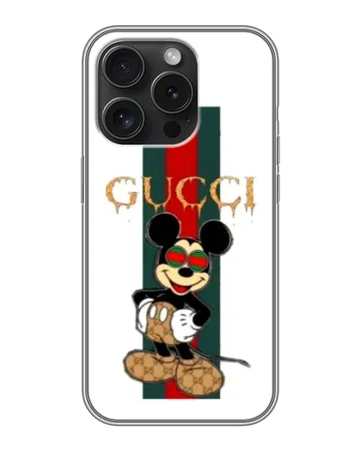 Чохол для iPhone 15 Pro з картинкою «Міккі Маус Gucci — смуги»