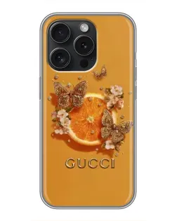 Чохол для iPhone 15 Pro з картинкою «Gucci — золоті метелики» Чохол для iPhone 15 Pro з картинкою «Gucci — золоті метелики»