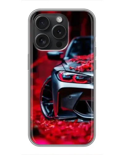 Чохол для iPhone 15 Pro з картинкою «Спортивна BMW та квіти»