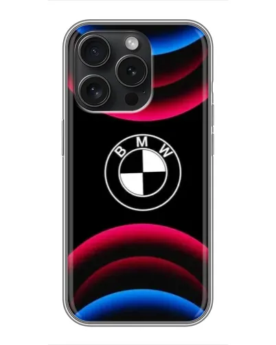 Чохол для iPhone 15 Pro з картинкою «Логотип BMW та неонові дуги»