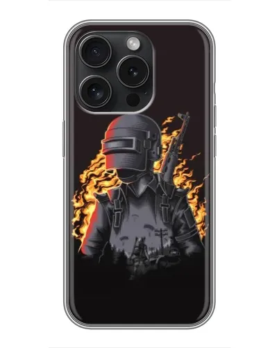 Чохол для iPhone 15 Pro з картинкою «PUBG — вогняний силует» Чохол для iPhone 15 Pro з картинкою «PUBG — вогняний силует»