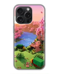 Чехол для iPhone 15 Pro с картинкой «Розовое дерево Minecraft»