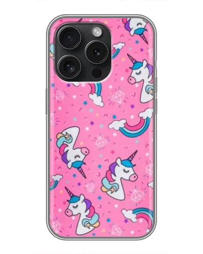 Чехол для iPhone 15 Pro с картинкой «Unicorn паттерн розовый»