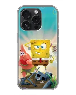 Чехол для iPhone 15 Pro с картинкой «Спанч Боб победитель»