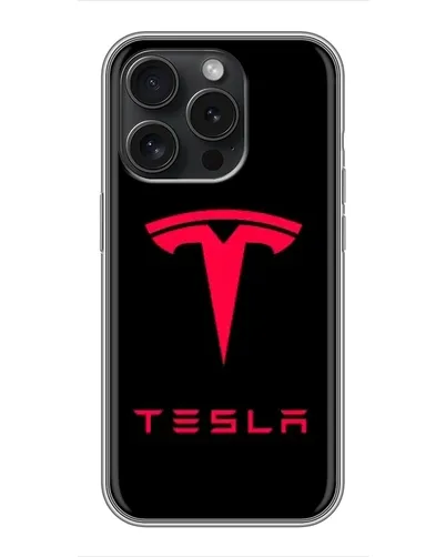 Чохол для iPhone 15 Pro з картинкою «Tesla Red Logo»