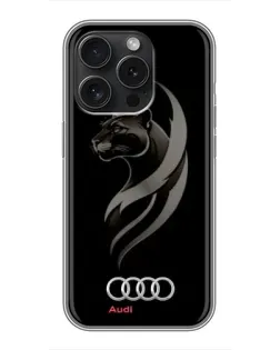 Чехол для iPhone 15 Pro с картинкой «Графика — пантера и Audi»