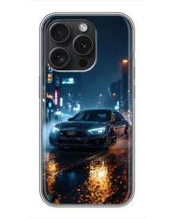 Чехол для iPhone 15 Pro с картинкой «Ночной город и Audi»