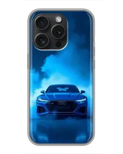 Чехол для iPhone 15 Pro с картинкой «Audi — голубая энергия»