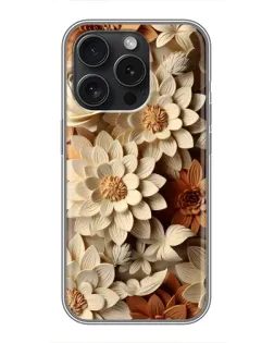 Чехол для iPhone 15 Pro с картинкой «Бежевый флористический декор»