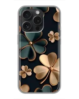 Чехол для iPhone 15 Pro с картинкой «Клевер в золоте»
