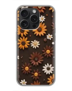 Чехол для iPhone 15 Pro с картинкой «Узор из маленьких подсолнухов»