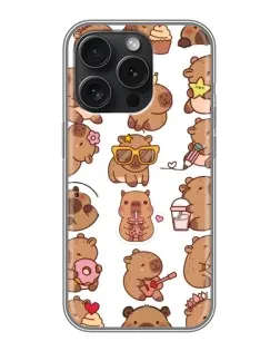 Чехол для iPhone 15 Pro с картинкой «Стикерпак с капибарами»