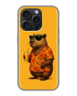 Чехол для iPhone 15 Pro с картинкой «Капибара на отдыхе»