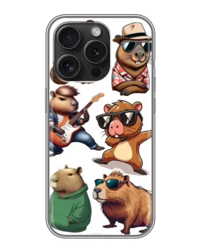 Чехол для iPhone 15 Pro с картинкой «Крутые капибары музыканты»
