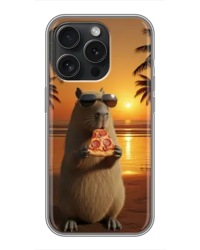 Чехол для iPhone 15 Pro с картинкой «Капибара с пиццей»