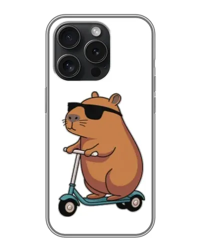 Чехол для iPhone 15 Pro с картинкой «Капибара на самокате»