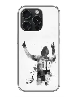 Чехол для iPhone 15 Pro с картинкой «Черно-белый силуэт Месси» Чехол для iPhone 15 Pro с картинкой «Черно-белый силуэт Месси»