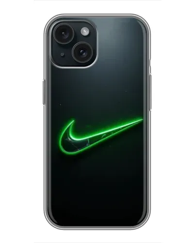 Чехол для iPhone 15 с картинкой «Неоновый контур Nike»