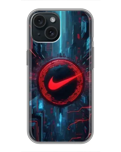 Чехол для iPhone 15 с картинкой «Техногенный стиль Nike»