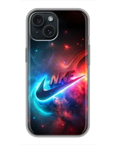 Чехол для iPhone 15 с картинкой «Огненный логотип Nike»