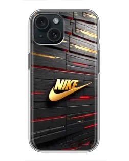 Чохол для iPhone 15 з картинкою «Золотий Nike на металі» Чохол для iPhone 15 з картинкою «Золотий Nike на металі»