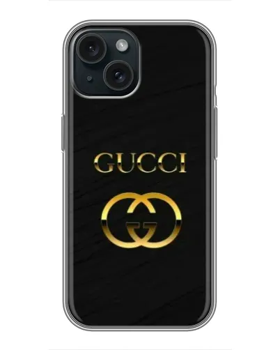 Чохол для iPhone 15 з картинкою «Золотий логотип Gucci»