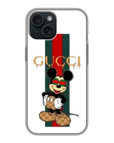 Чохол для iPhone 15 з картинкою «Міккі Маус Gucci — смуги»