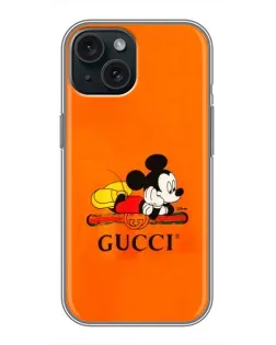 Чехол для iPhone 15 с картинкой «Микки Маус Gucci — оранж»