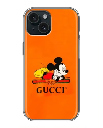 Чехол для iPhone 15 с картинкой «Микки Маус Gucci — оранж» Чехол для iPhone 15 с картинкой «Микки Маус Gucci — оранж»