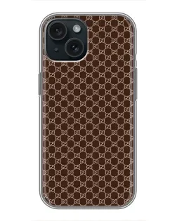 Чехол для iPhone 15 с картинкой «Gucci — шоколадная сетка»