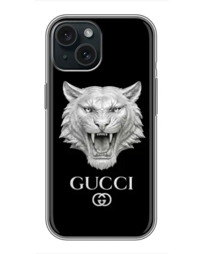 Чехол для iPhone 15 с картинкой «Gucci — серебряный лев» Чехол для iPhone 15 с картинкой «Gucci — серебряный лев»