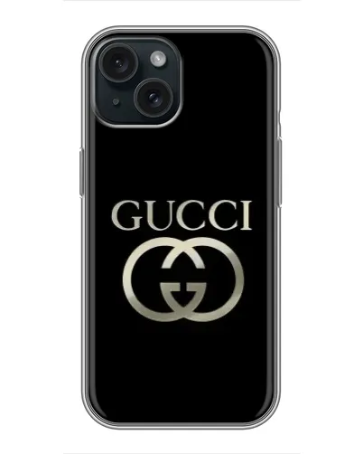 Чехол для iPhone 15 с картинкой «Gucci — золото на черном» Чехол для iPhone 15 с картинкой «Gucci — золото на черном»