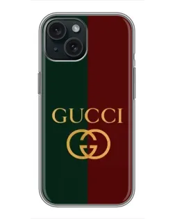 Чехол для iPhone 15 с картинкой «Gucci — темно-зеленый градиент»