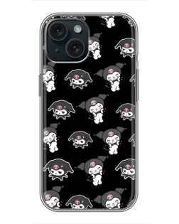Чехол для iPhone 15 с картинкой «Черный паттерн Kuromi» Чехол для iPhone 15 с картинкой «Черный паттерн Kuromi»