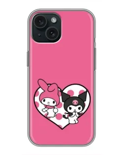 Чехол для iPhone 15 с картинкой «Kuromi и My Melody» Чехол для iPhone 15 с картинкой «Kuromi и My Melody»
